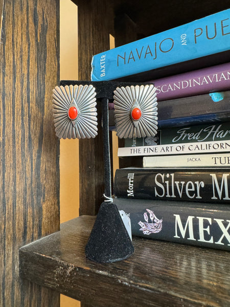 Coral and Silver Large Earrings