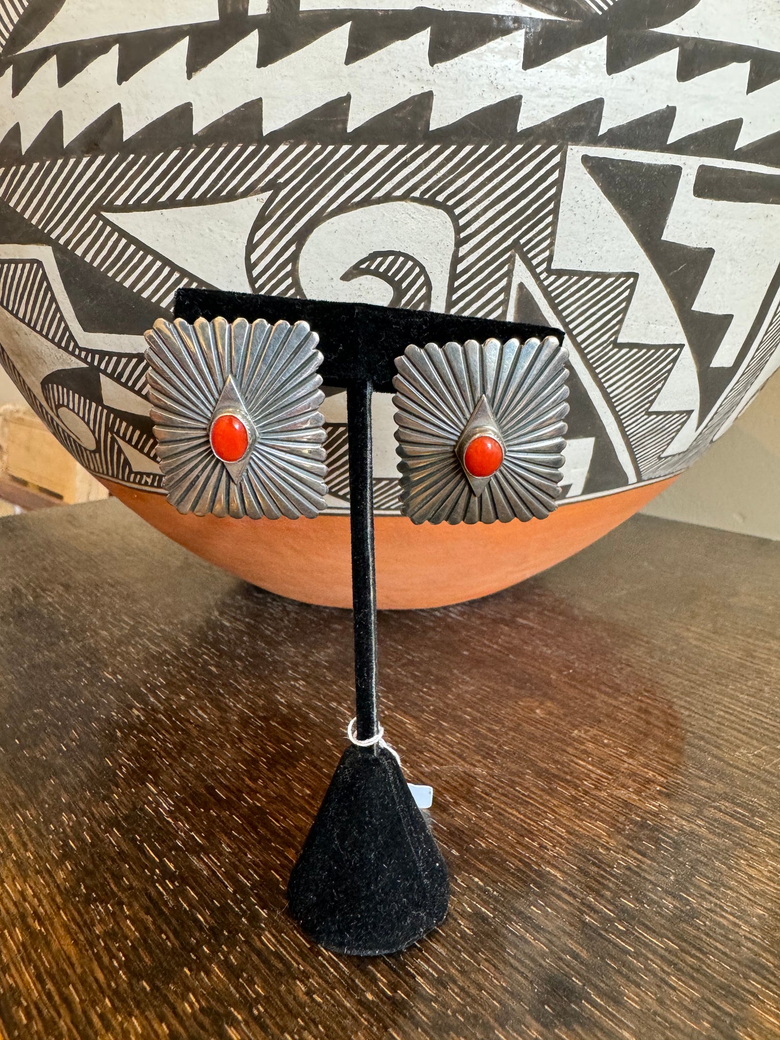 Coral and Silver Large Earrings