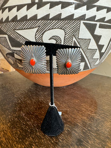 Coral and Silver Large Earrings